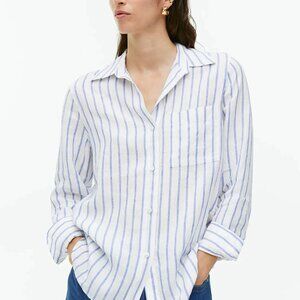 Arket Striped Button-Down Blouse in Blue and White
